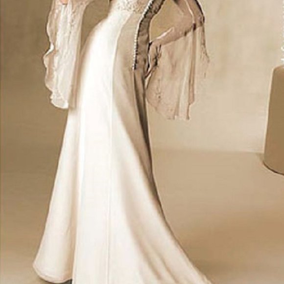 New Vintage Wedding Dress, Poet LONG SLEEVE Bell Aline Reg $3499 Size10 Rustic - Picture 15 of 15
